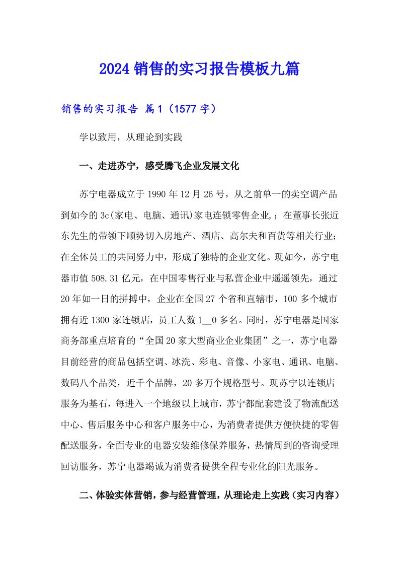 2024销售的实习报告模板九篇