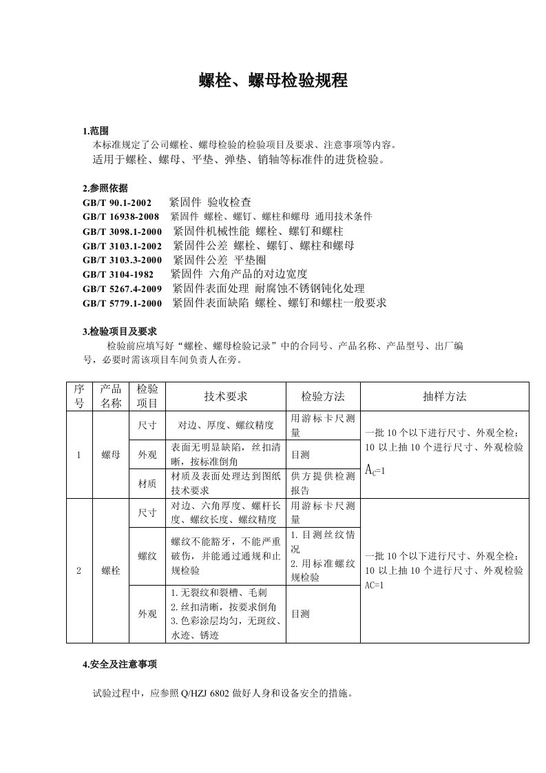 螺栓、螺母检验规程