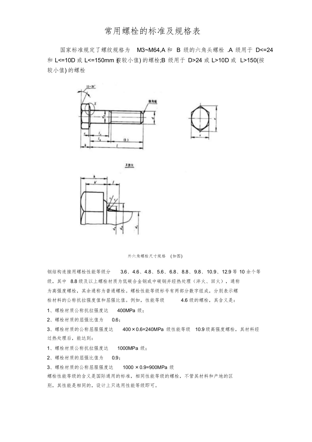 常用螺栓的标准及规格表(DOC)文件