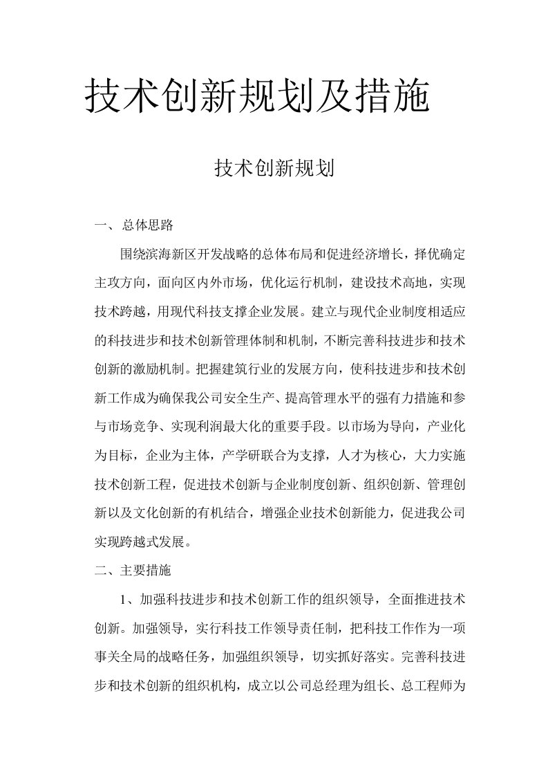 技术创新规划及措施