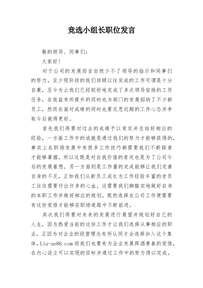 竞选小组长职位发言