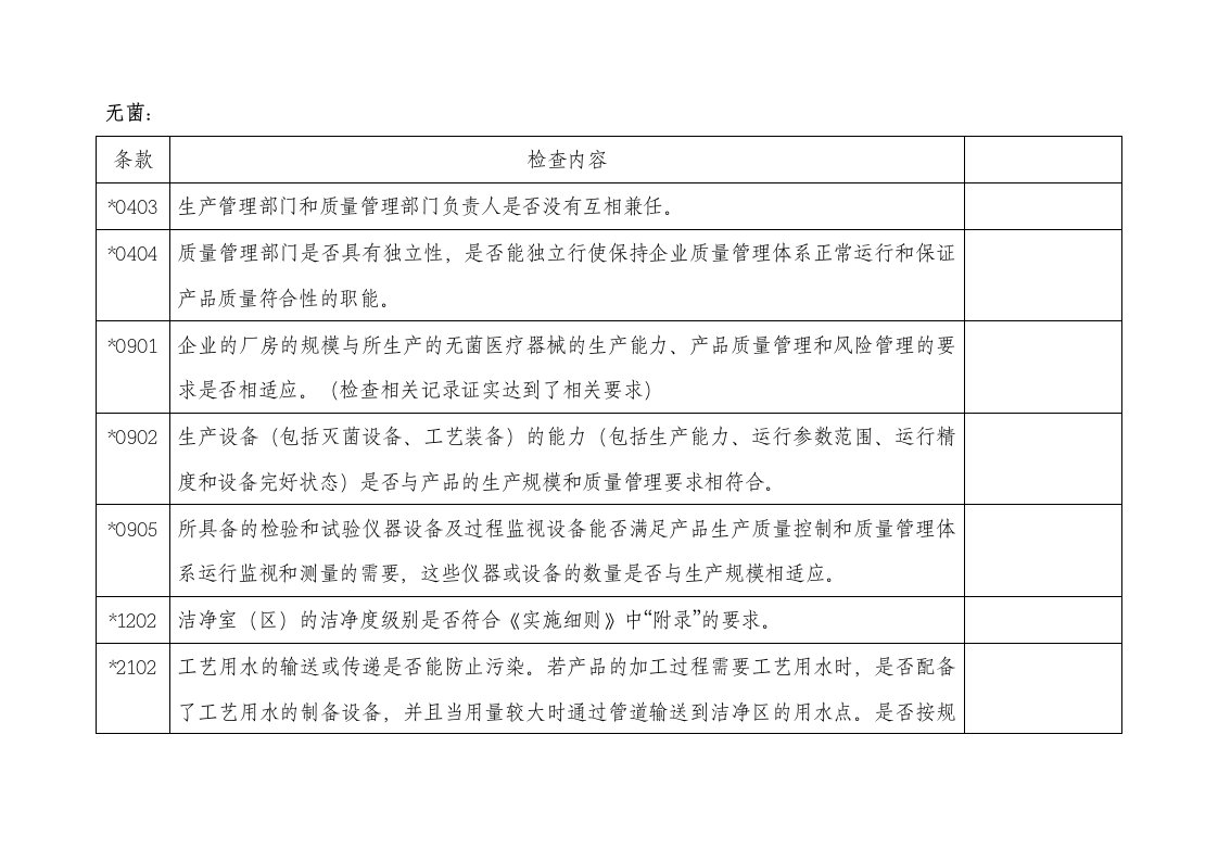 医疗器械生产质量管理规范无菌、植入细则重点项