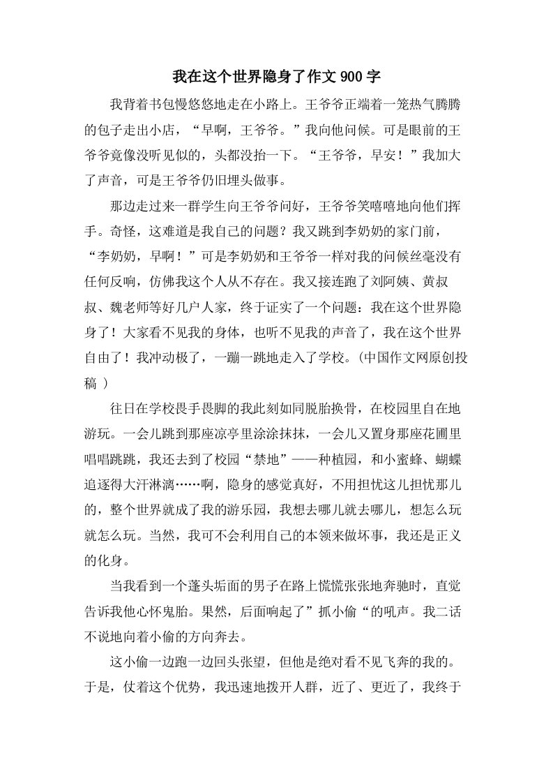 我在这个世界隐身了作文900字