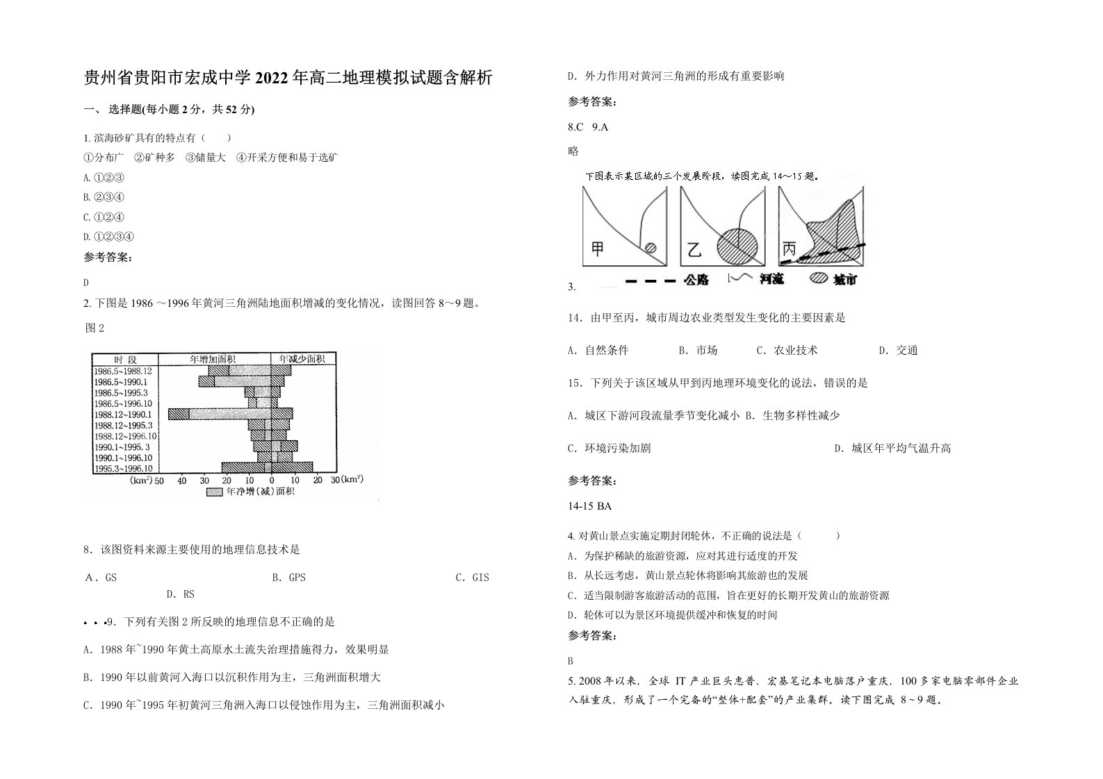 贵州省贵阳市宏成中学2022年高二地理模拟试题含解析