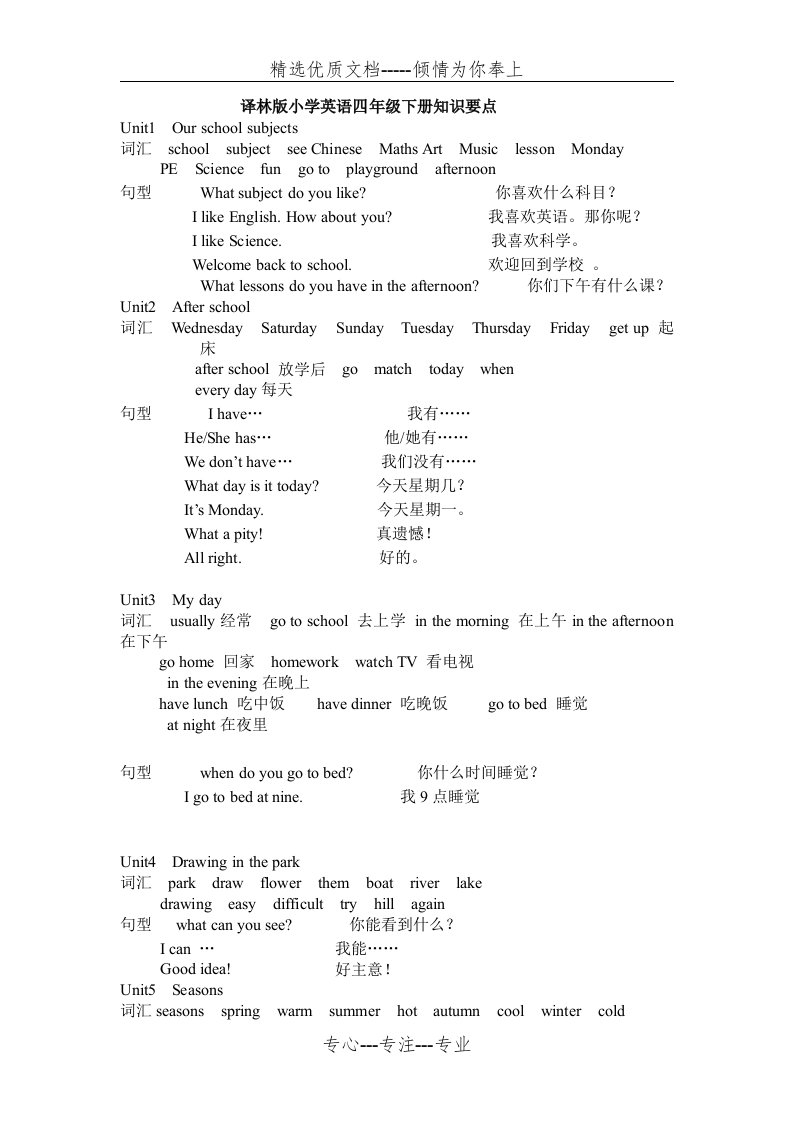 译林英语四年级下知识点及语法汇总(共11页)