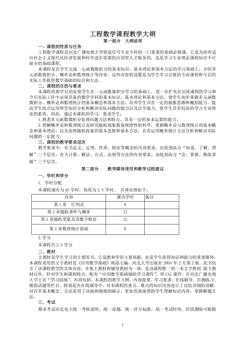 工程数学课程教学大纲