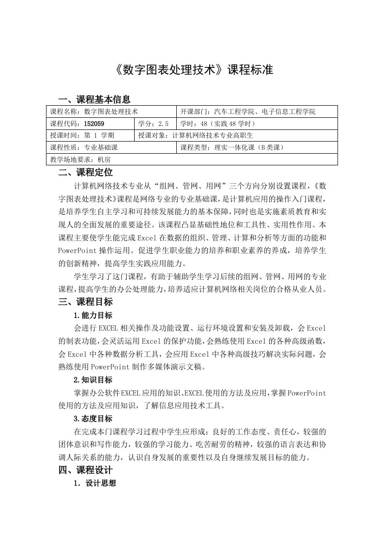 数字图表处理技术课程标准