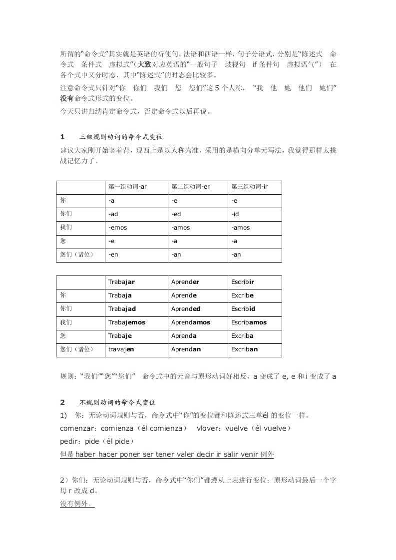 西班牙语肯定命令式大总结