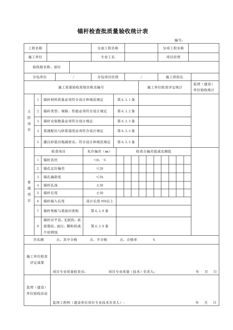 锚杆检验批质量验收记录表