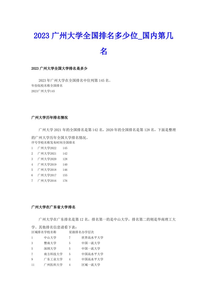 2023广州大学全国排名多少位_国内第几名