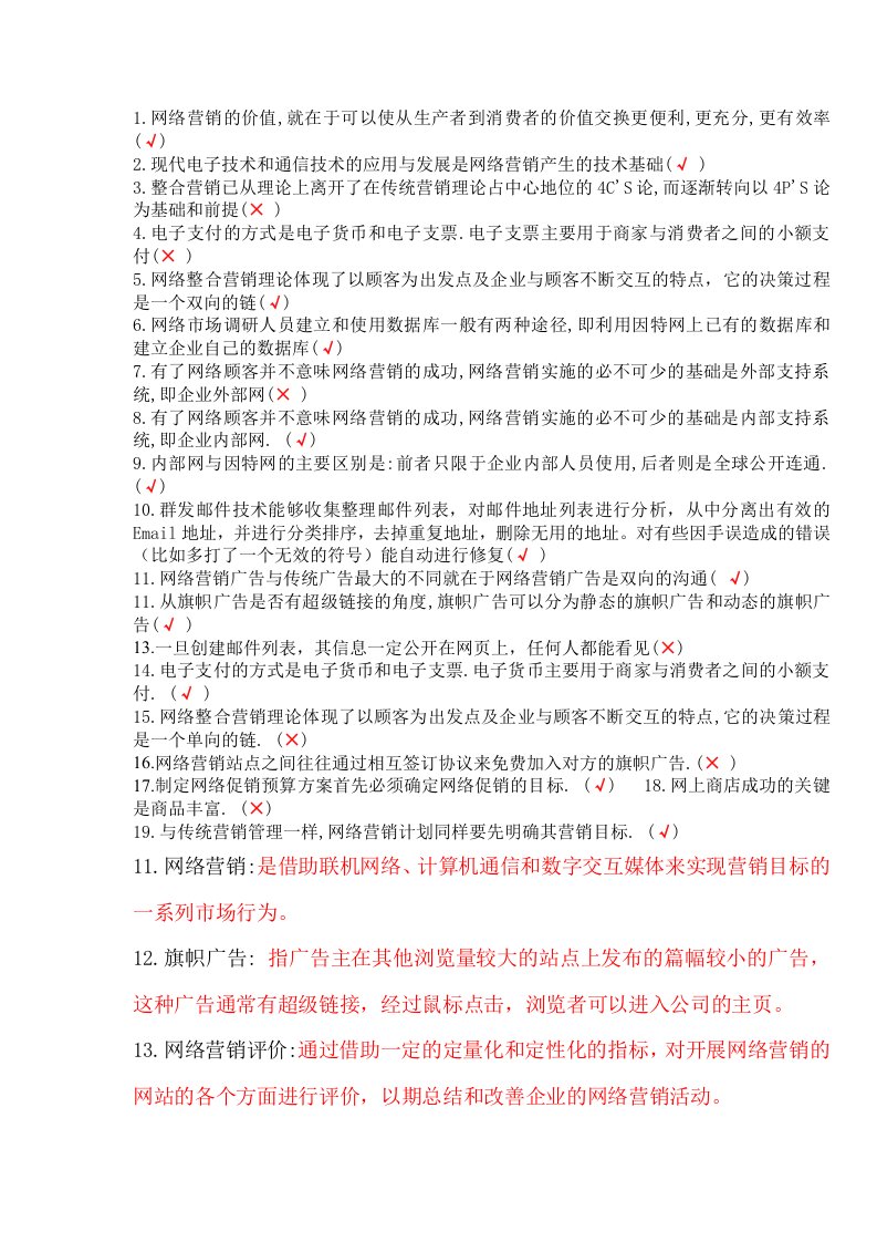 网络营销试卷及答案