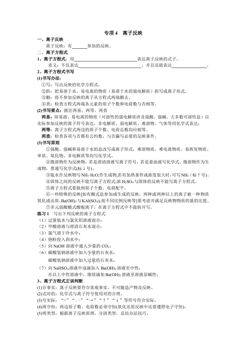 专题4离子反应高三化学复习人教版