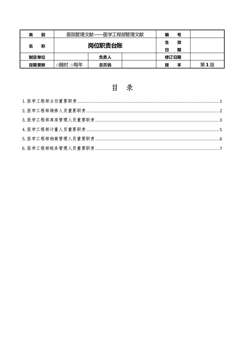 医学工程部设备科岗位职责台账