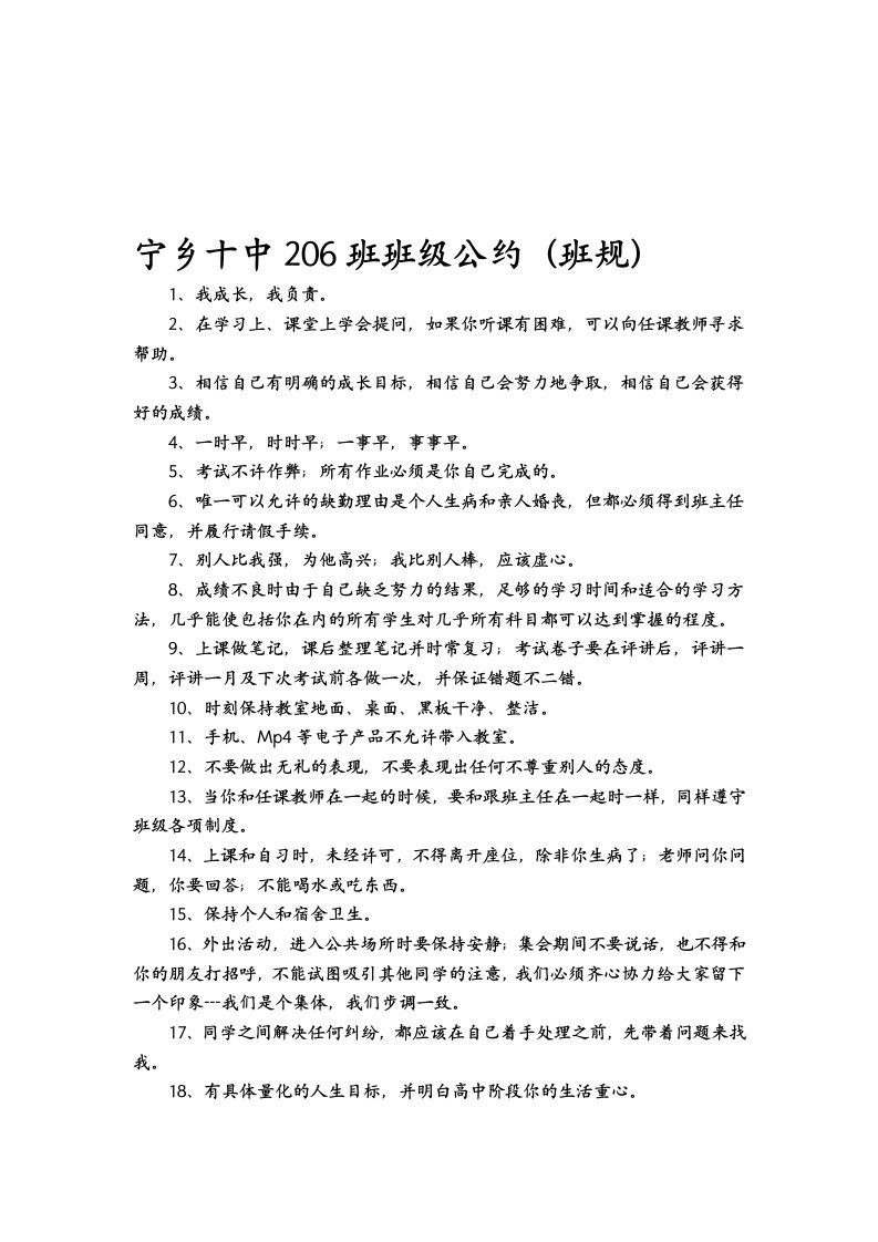 宁乡十中206班班级公约2