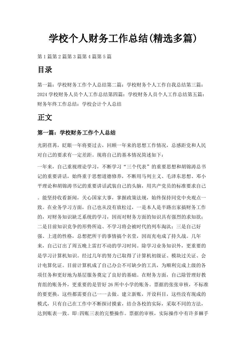 学校个人财务工作总结精选多篇