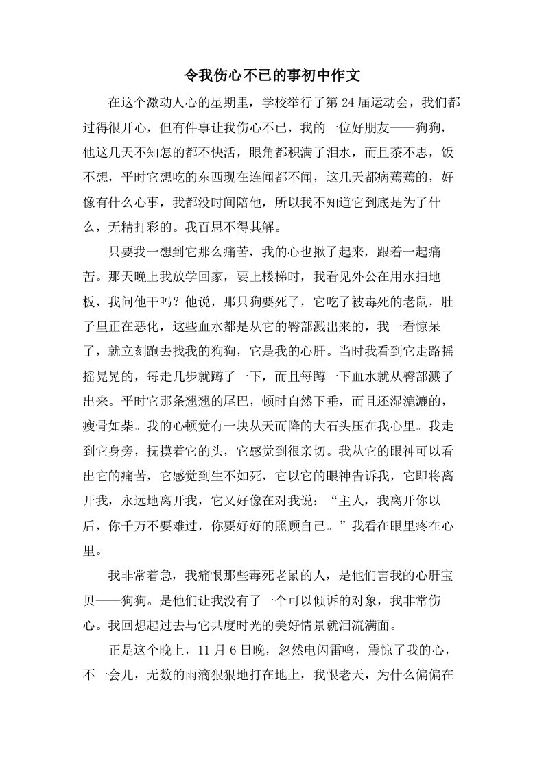 令我伤心不已的事初中作文