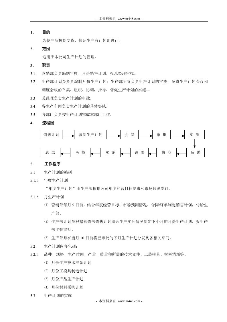 《某日资广福五金塑料电器厂ISO9001程序及流程图全套》(21个文件)生产计划控制程序-五金塑胶