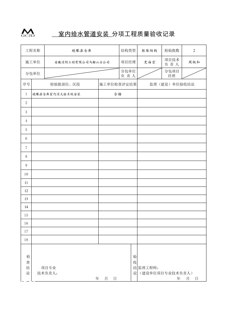 建筑工程-室内管道安装分项质量验收记录五1