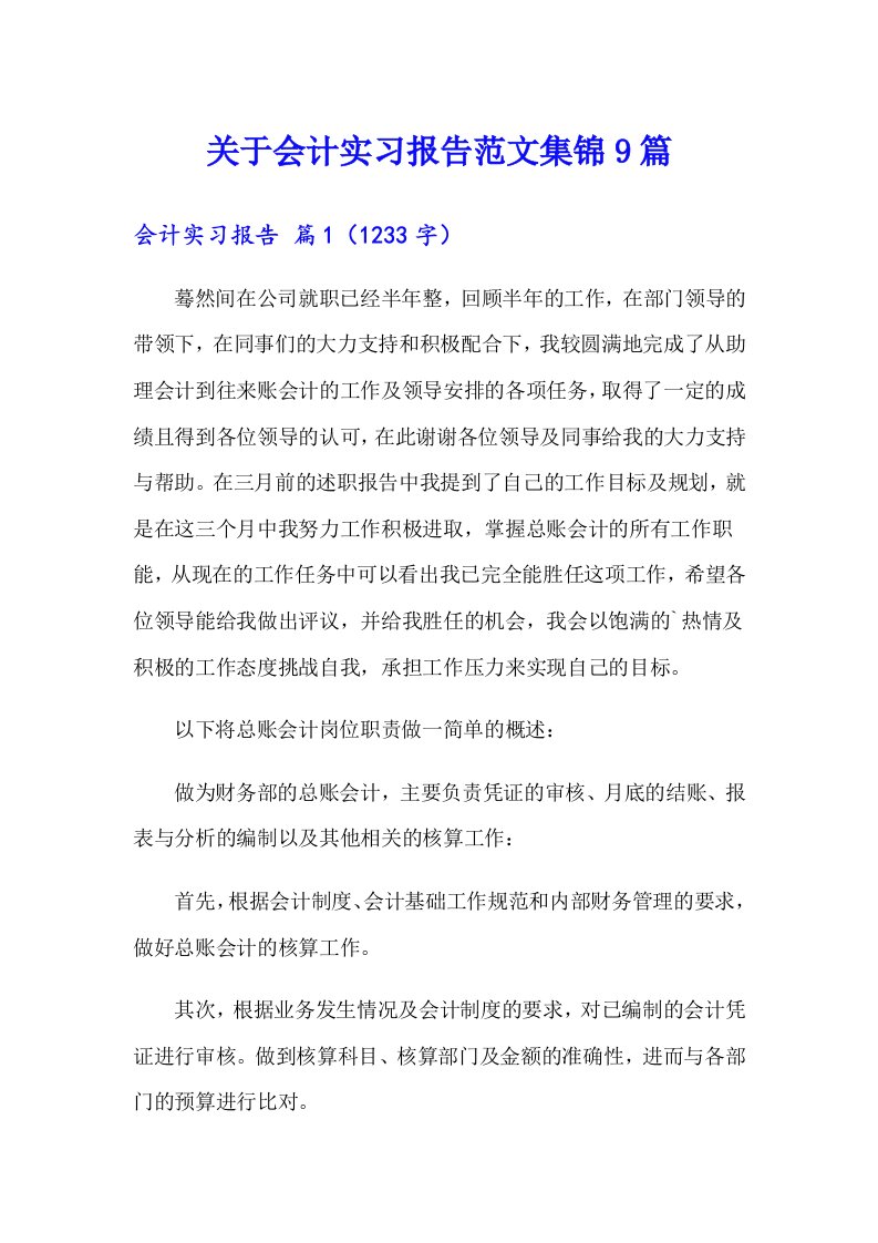 关于会计实习报告范文集锦9篇