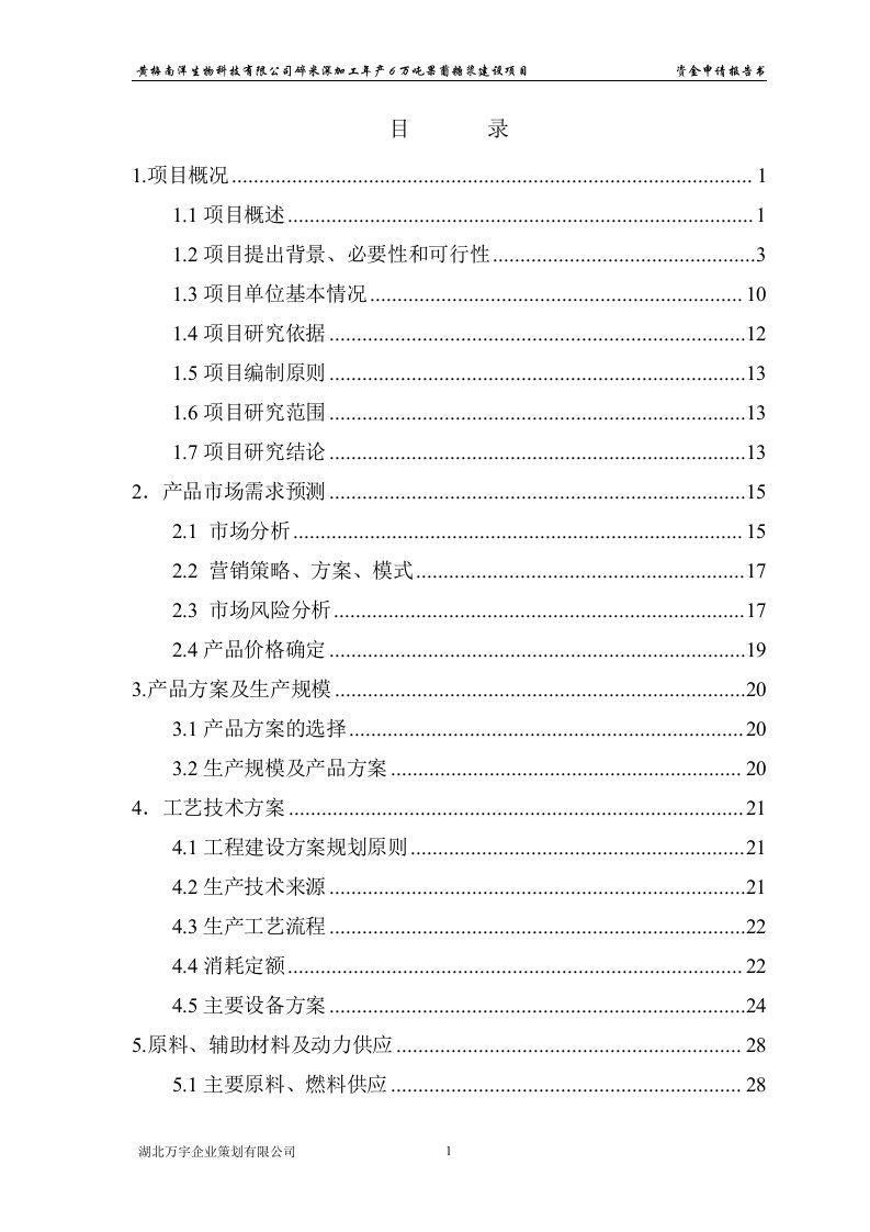 黄梅南洋年产6万吨果脯糖浆项目资金申请报告书-发改委版