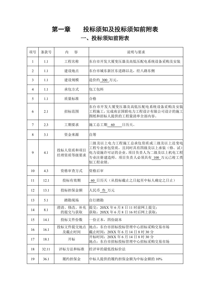 招标文件开发大厦变压器及高低压配电系统设备采购及安装