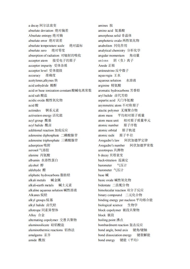 GRE化学中英文词汇表-子母顺序