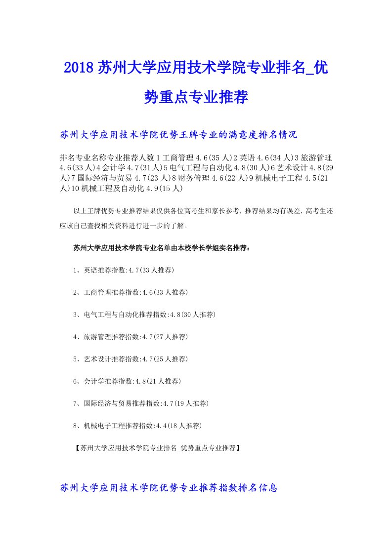 2018苏州大学应用技术学院专业排名_优势重点专业推荐