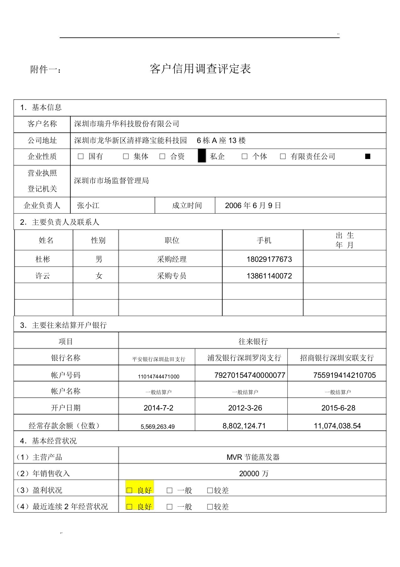 客户信用调查评定表