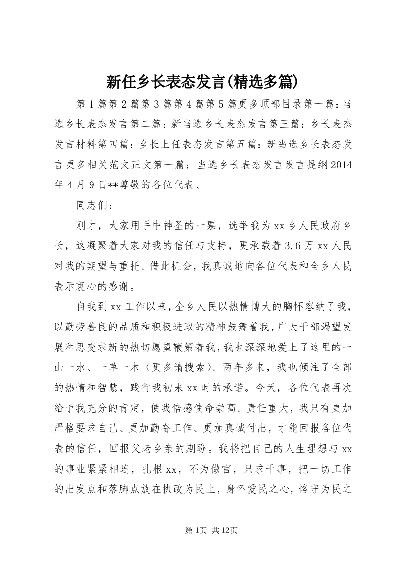 新任乡长表态发言(精选多篇)