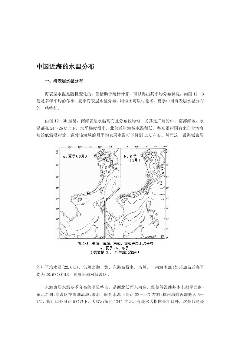 中国近海的水温分布