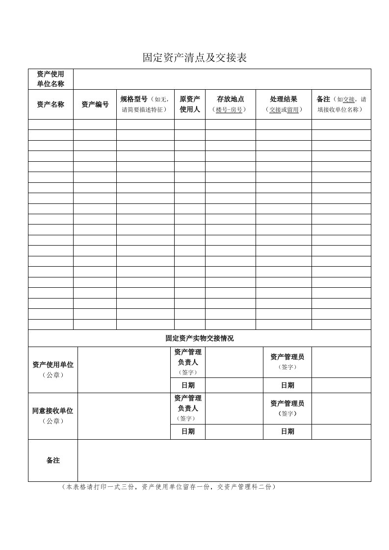 固定资产清点及交接表