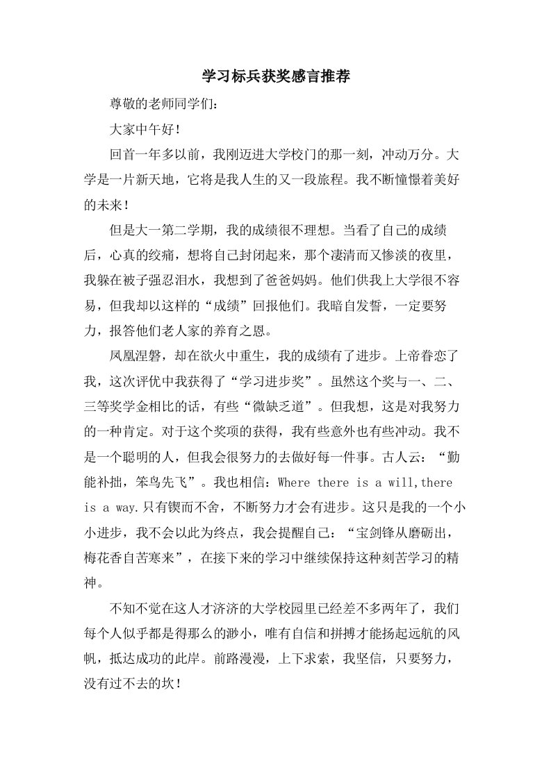 学习标兵获奖感言推荐