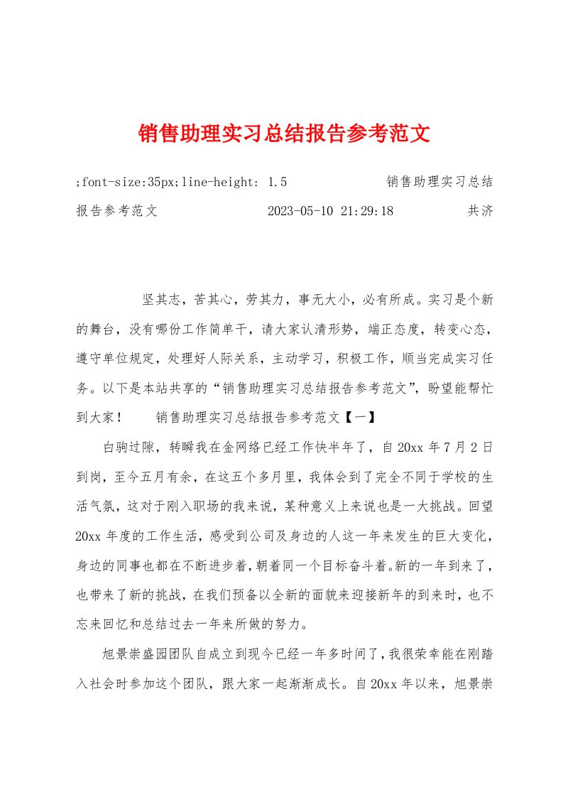 销售助理实习总结报告参考范文