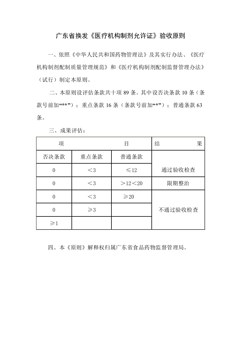 广东省换发医疗机构制剂许可证验收标准样本