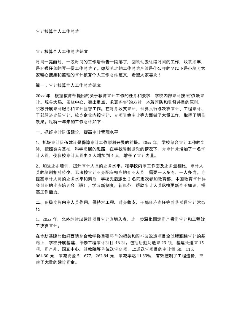 审计核算个人工作总结