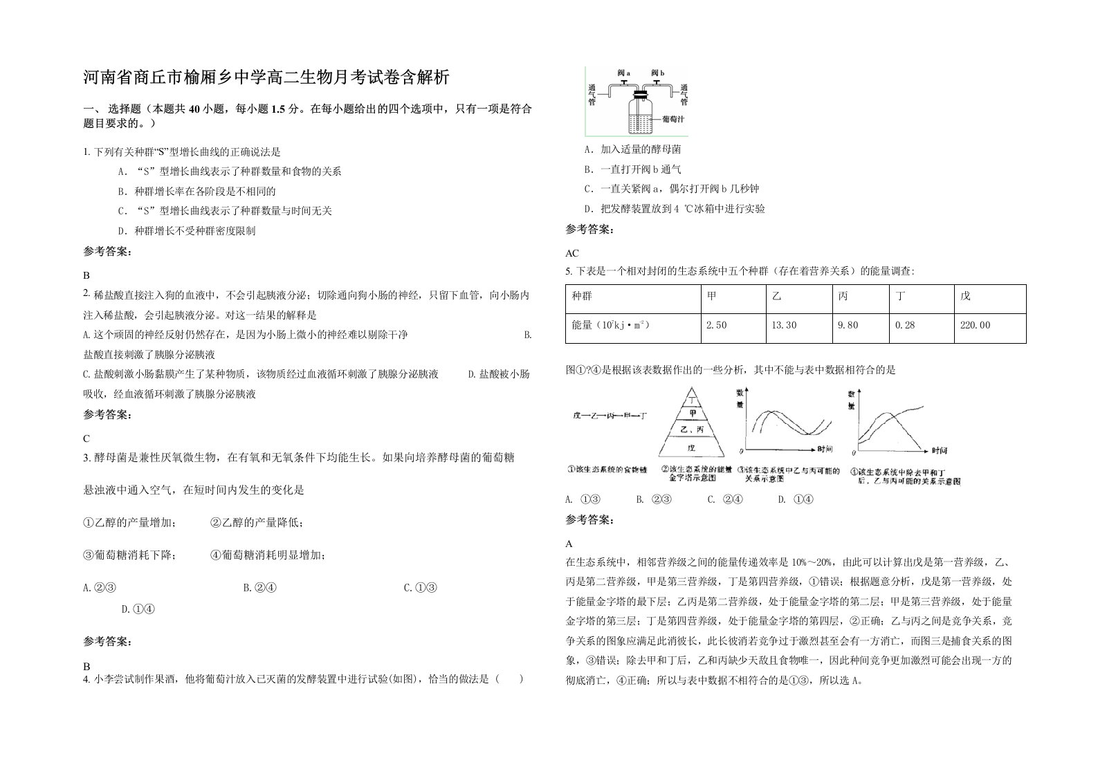 河南省商丘市榆厢乡中学高二生物月考试卷含解析