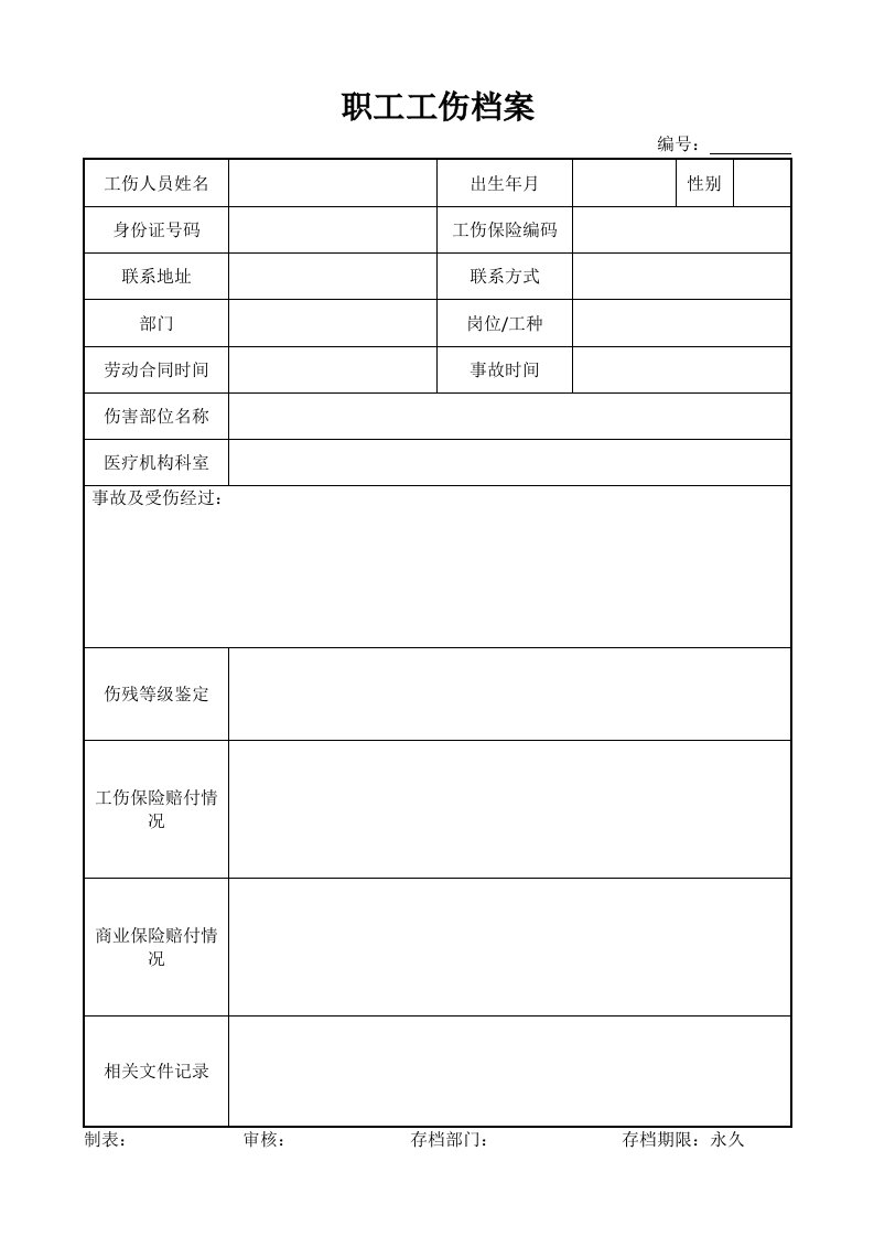 职工工伤档案(模板)