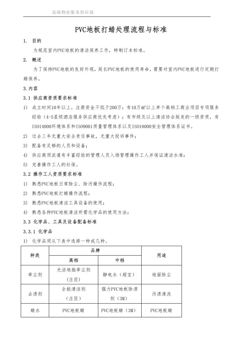 PVC地板打蜡处理流程与标准