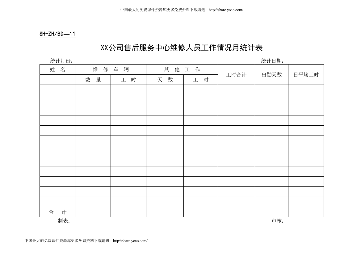 综合服务部表格11-19