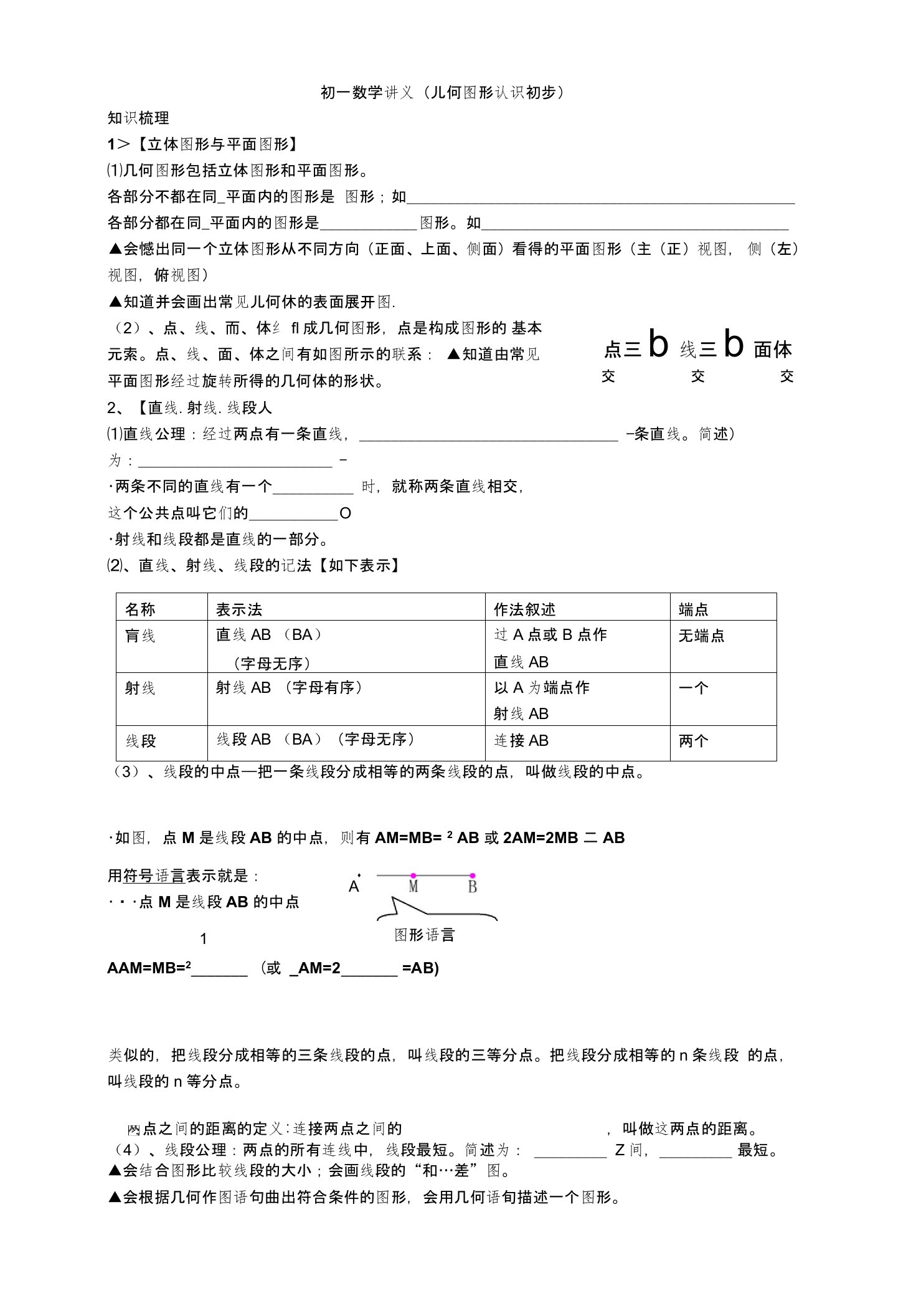 初一数学讲义(简单的几何图形)(答案)