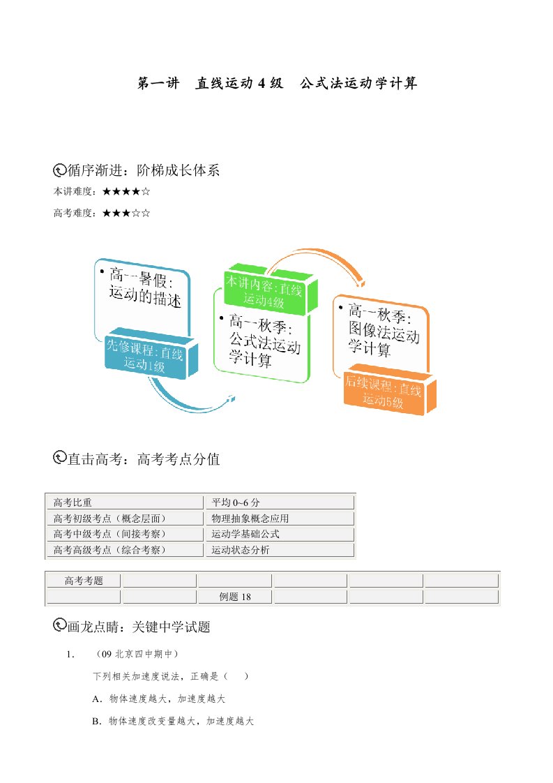 学而思高一物理讲义样稿