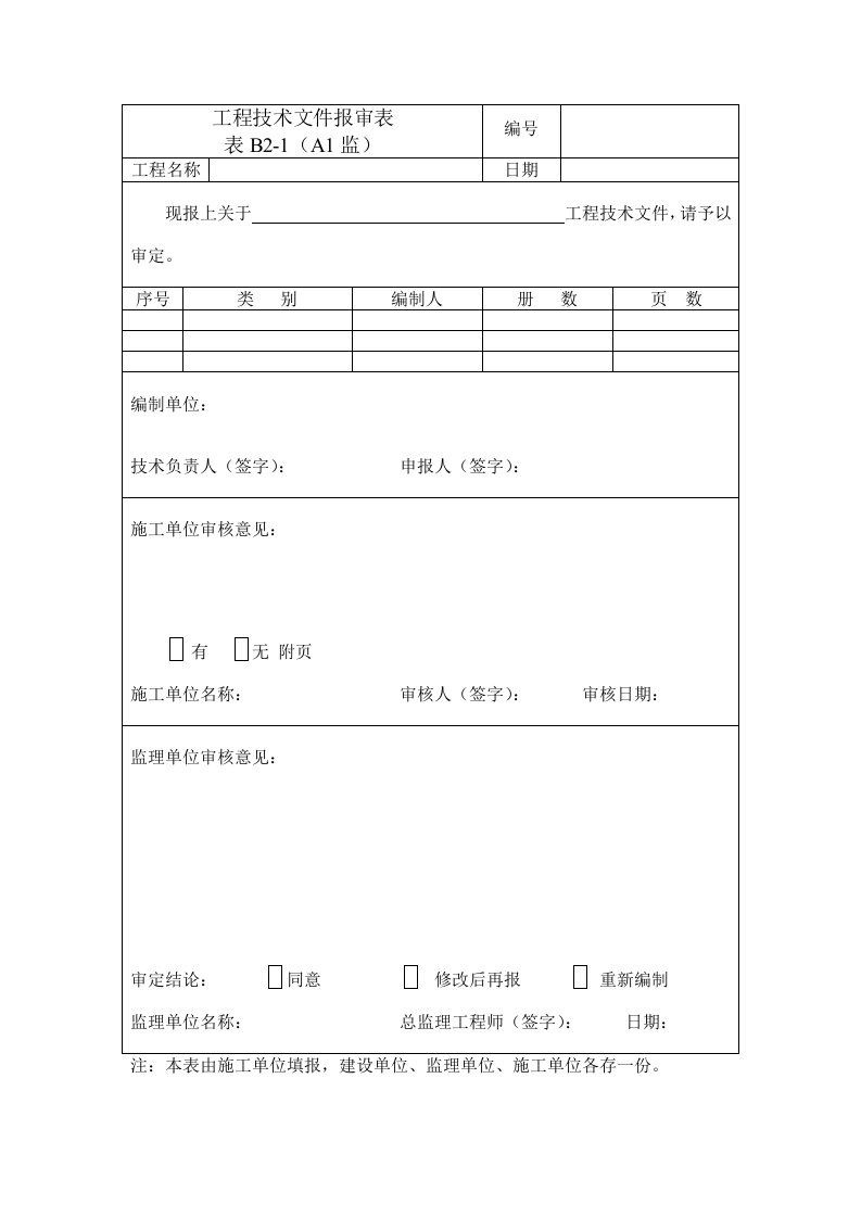 常用申请报审报验表格