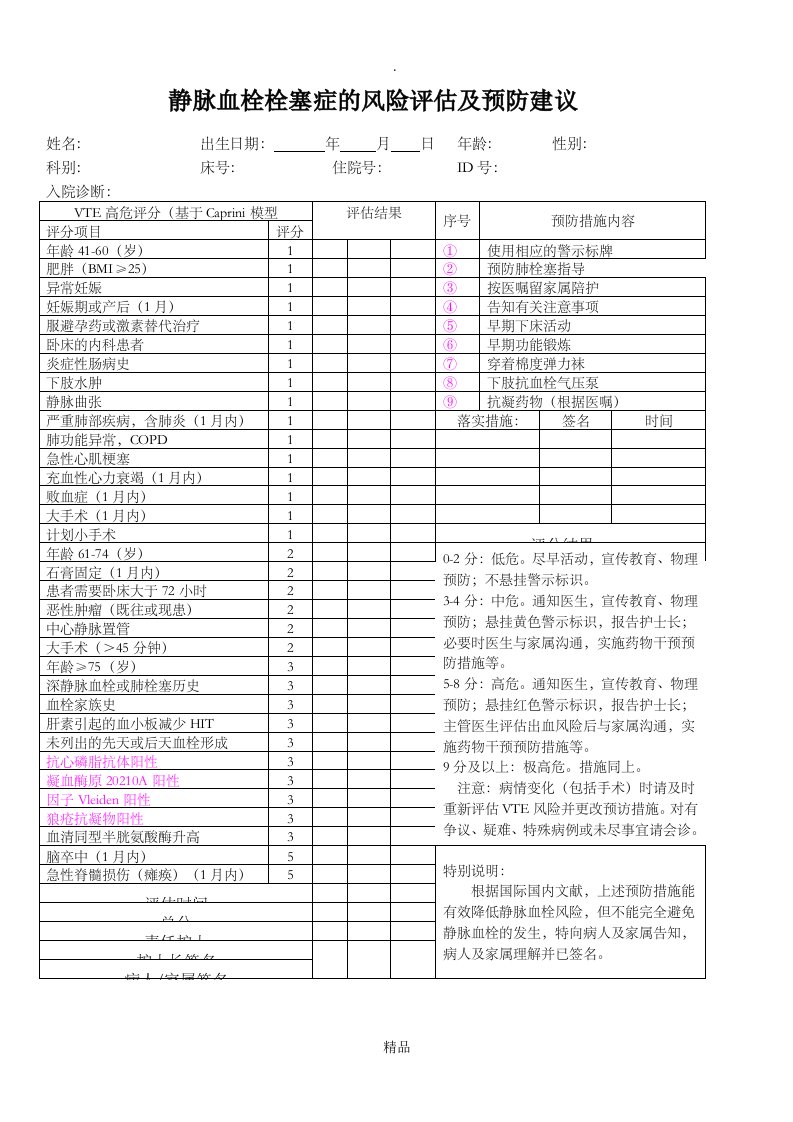 vte预防评分表(中文版)