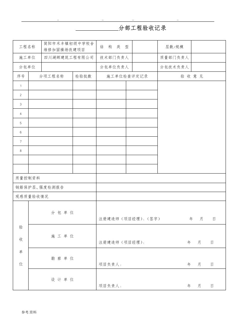 分部分项工程验收记录表