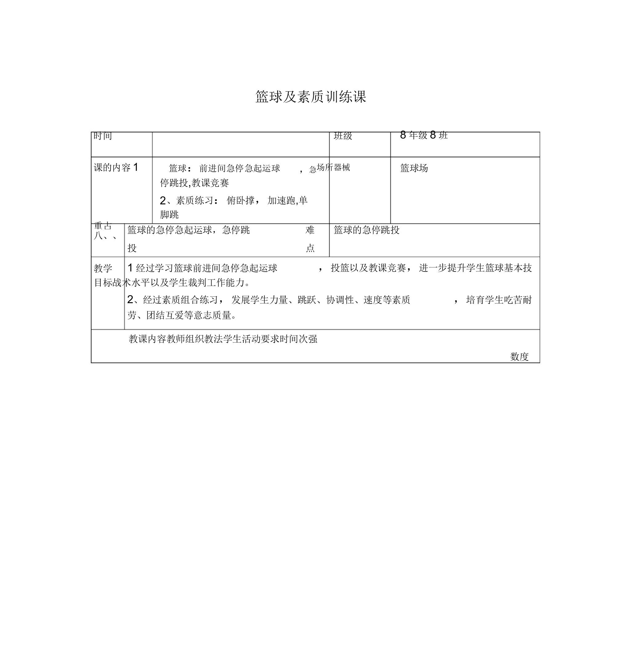 篮球及素质训练课初三体育ppt课件教案人教版