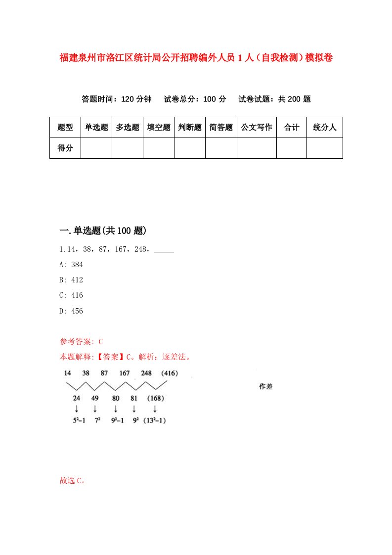 福建泉州市洛江区统计局公开招聘编外人员1人自我检测模拟卷第9套