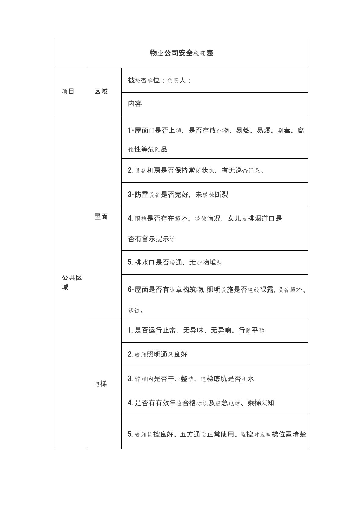 物业公司安全检查表