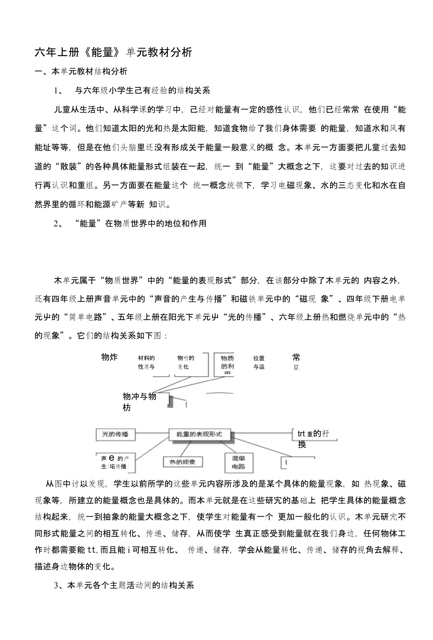 六年上册《能量》单元教材分析