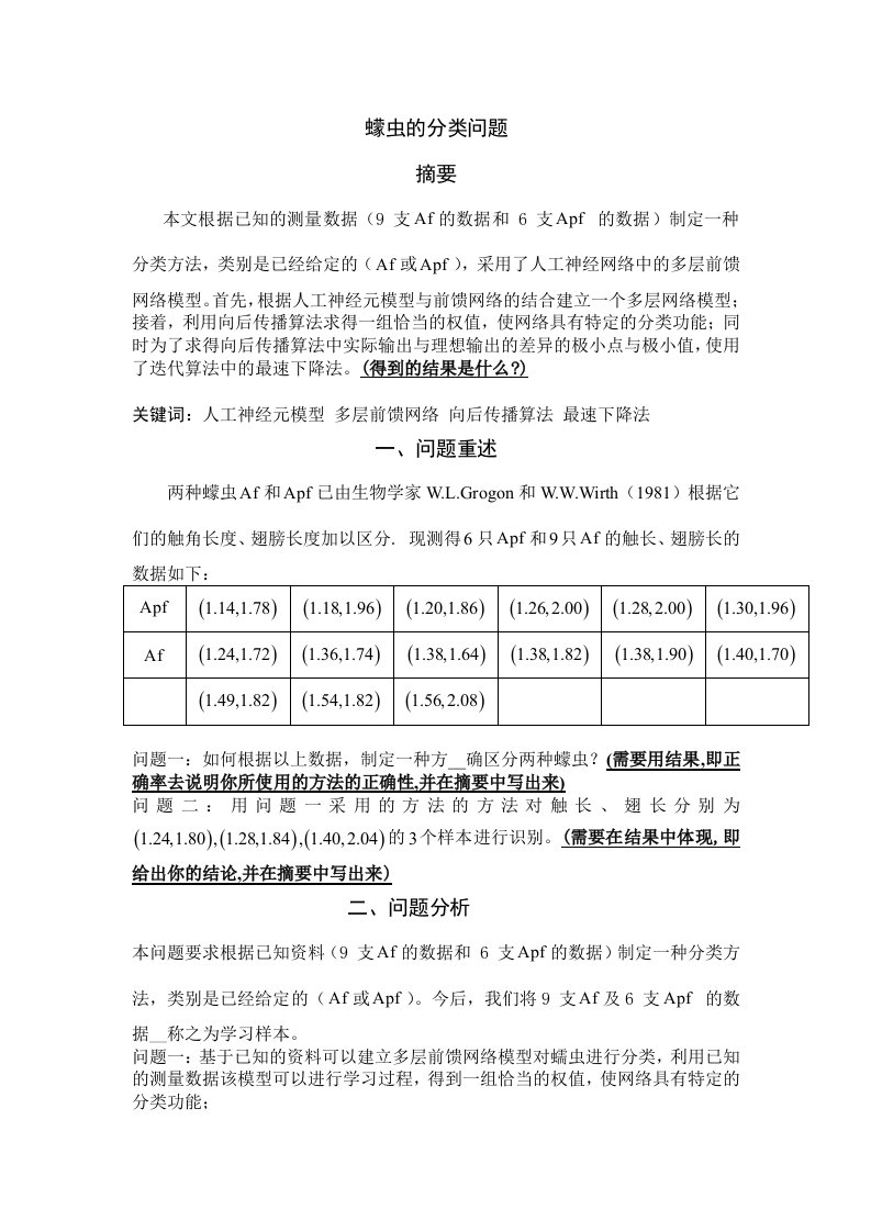 人工神经网络蠕虫分类问题