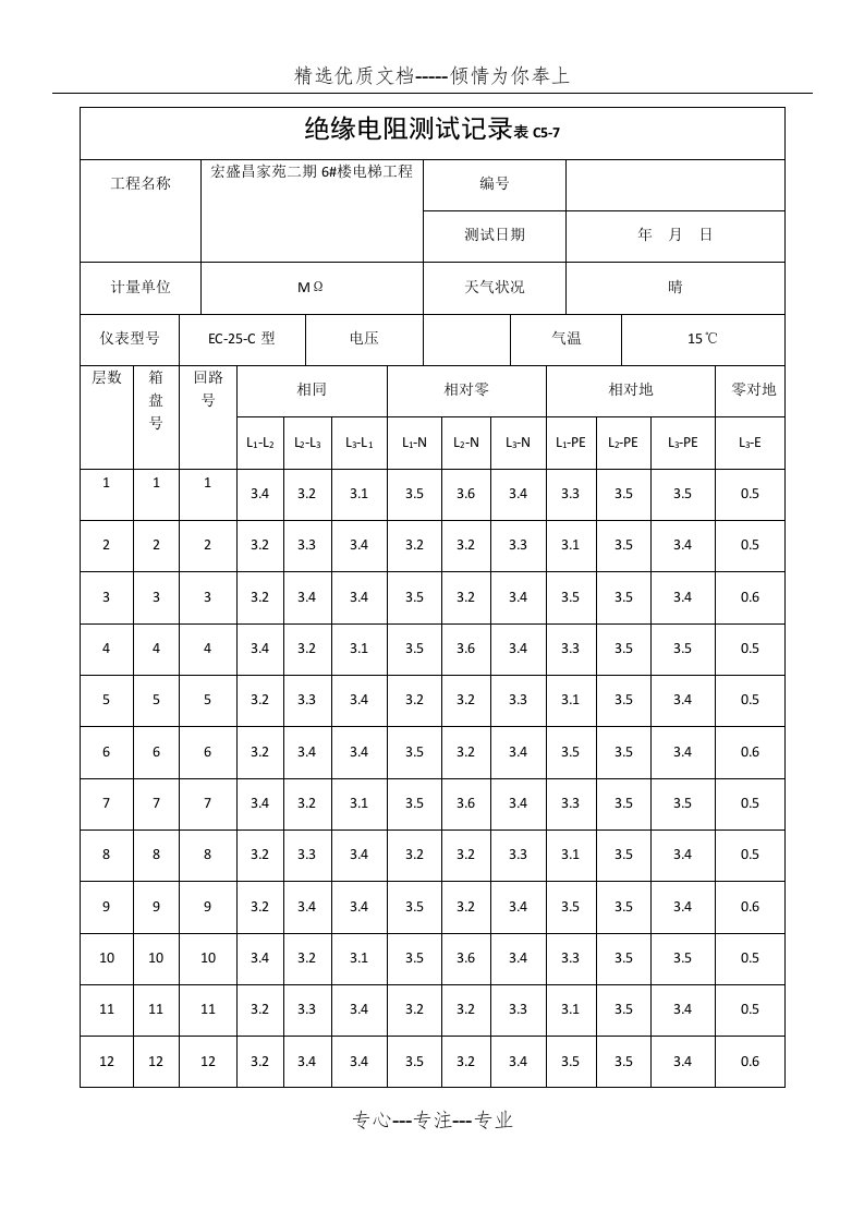 电梯绝缘电阻测试记录表(共95页)